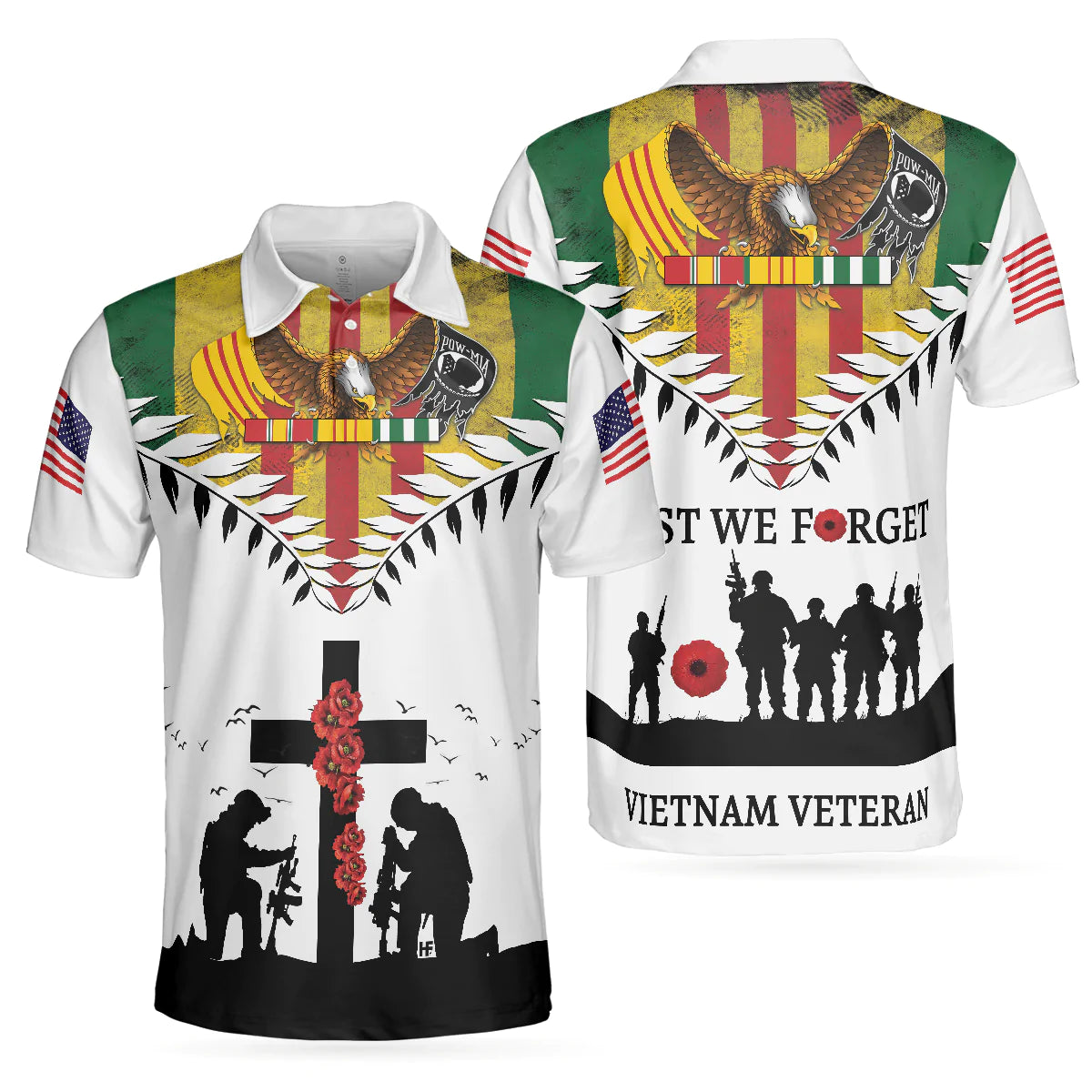 Eagles American Flag Veteran Men Polo Shirt, Lest We Forget Vietnam Veteran Polo Shirt, Best Gift Idea For Vietnam Veterans