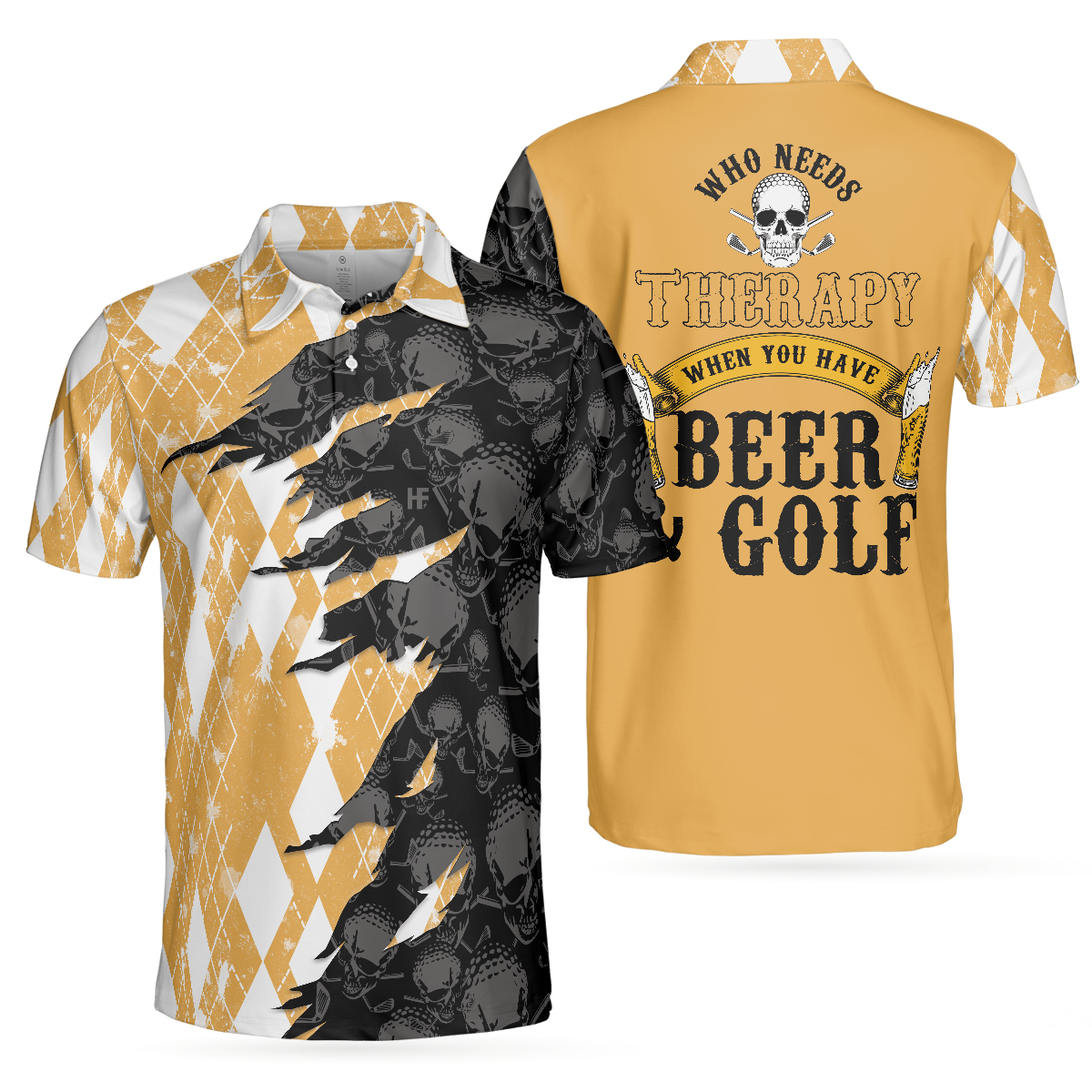 Who Needs Therapy When You Have Beer & Golf Polo Shirt, Argyle Pattern Golfing Shirt Design For Drinking Golfers - Perfect Gift For Men