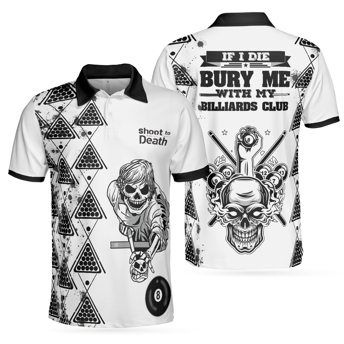 Men Polo Shirt - Billiards To Death Burry Me With Billiards Club Polo Shirt, Cool Skull Polo Shirt Design For Billiards Lovers