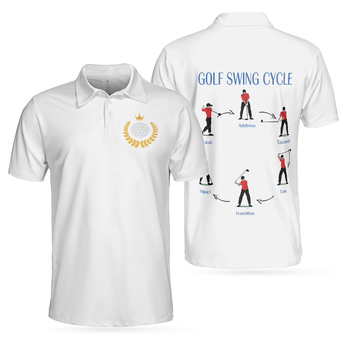 Golf Swing Life Cycle White Golf Polo Shirt, Best Golf Shirt For Men