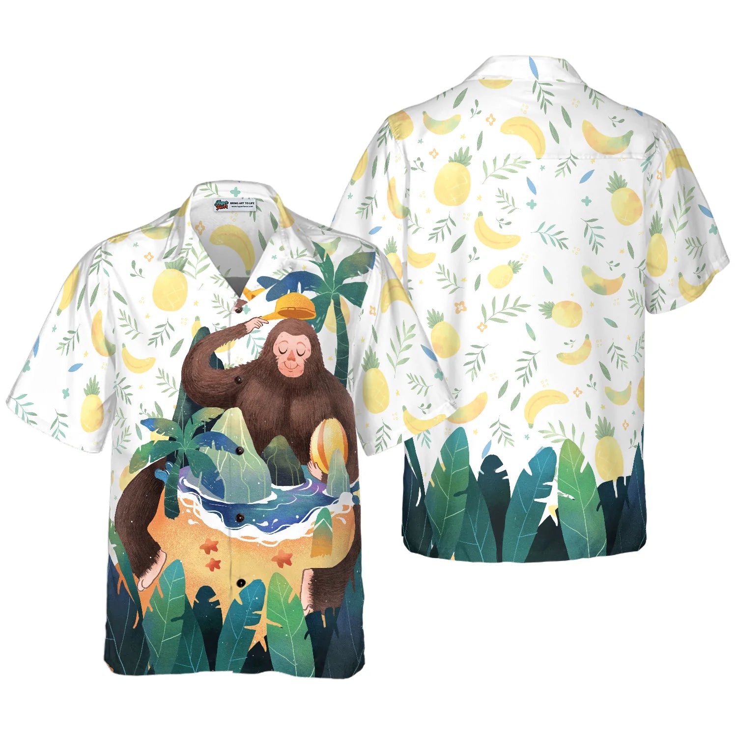 Artistic Bigfoot on the Beach Hawaiian Shirt, Sasquatch Aloha Shirts for Men & Women, Best Gift For Summer, Husband, Wife, Boyfriend, Girlfriend