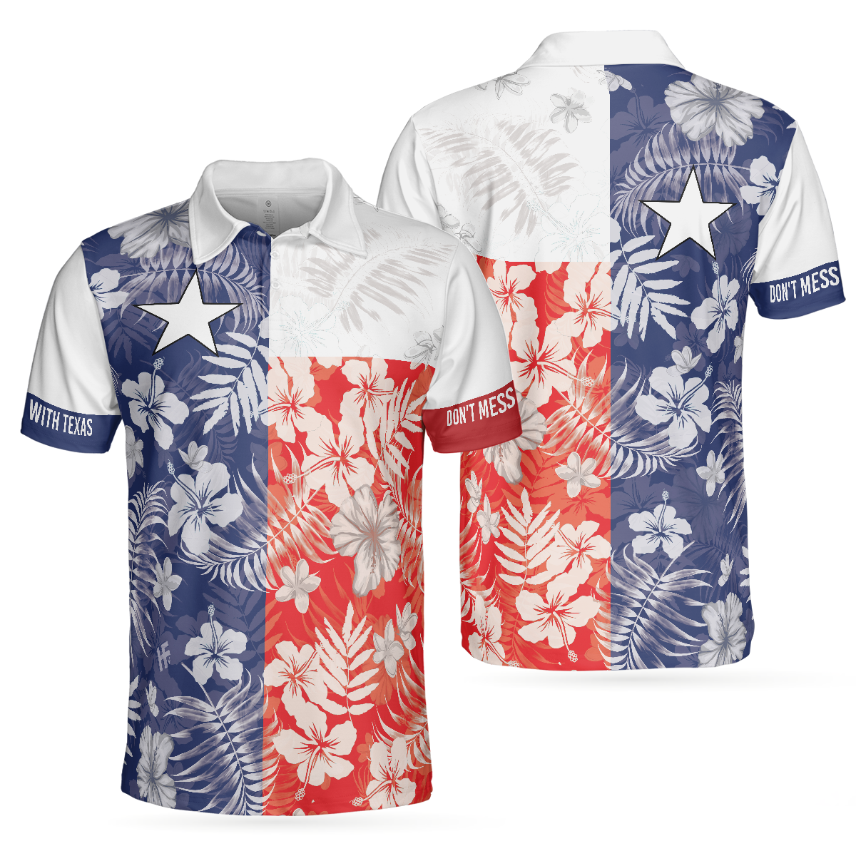 Don't Mess With Texas Flag Tropical Texas Polo Shirt, Texas Bluebonnet Shirt For Men, Polo Shirt For Men, Best Gift For Texas Lovers