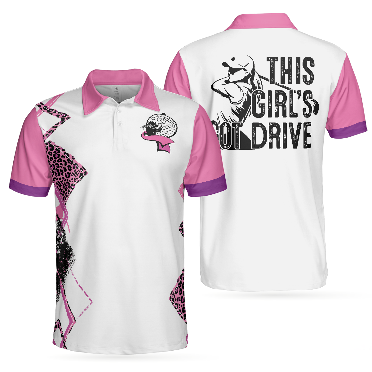 This Girl's Got Drive Women Short Sleeve Polo Shirt, Pink Leopard Golf Shirt For Female Golfers, Best Golf Gift Idea - Perfect Gift For Men