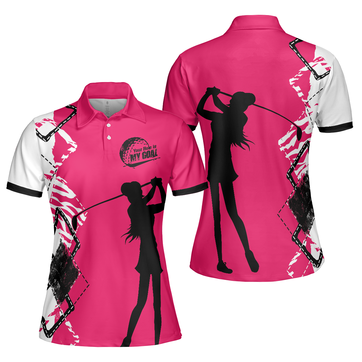 Your Hole Is My Goal Golf Short Sleeve Women Polo Shirt, White And Pink Golf Shirt For Ladies - Perfect Gift For Women