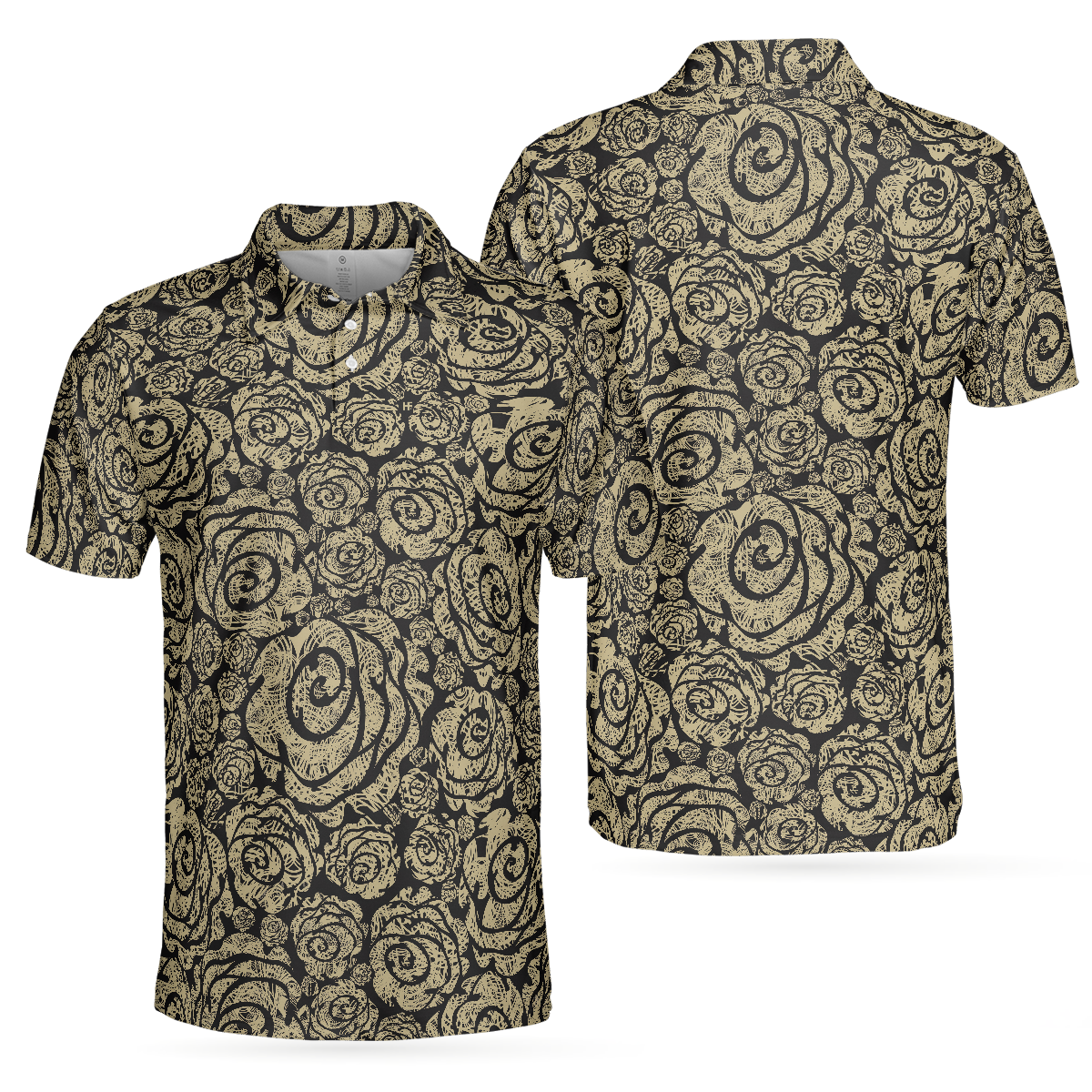 Seamless Beige Grunge Rose Pattern Polo Shirt, Cool Roses Graphic Polo Shirt, Rose Themed Shirt For Flower Lovers - Best Gift For Men