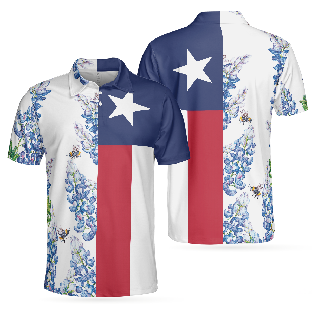 Texas Flag Bluebonnets Polo Shirt For Golf, Floral Texas Flag Polo Shirt, Texas Proud Shirt For Men - Perfect Gift For Men, Golfers