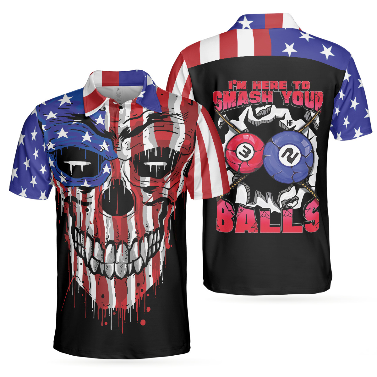 Billiards Men Polo Shirt, I'm Here To Smash Your Balls Billiards Shirt For Men Polo Shirt, American Flag Shirt For Men, Skull Shirt Design