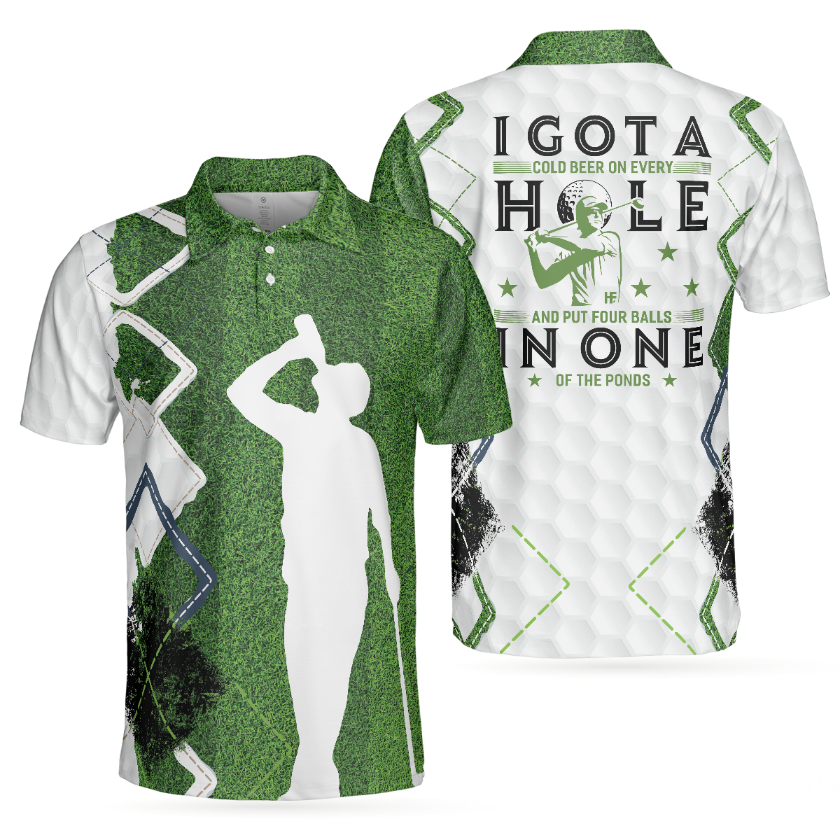 Green Argyle Golf Men Polo Shirt, I Got A Cold Beer On Every Hole In One Golf Shirt For Men, Best Drinking Golf Shirt