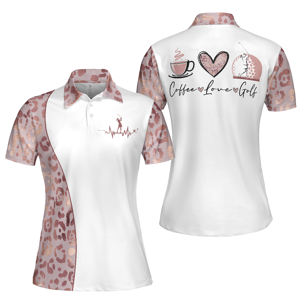 Coffee Love Golf Women Polo Shirt, Leopard Pattern Short Sleeve Women Polo Shirt, Best Gift For Golf and Coffee Lovers