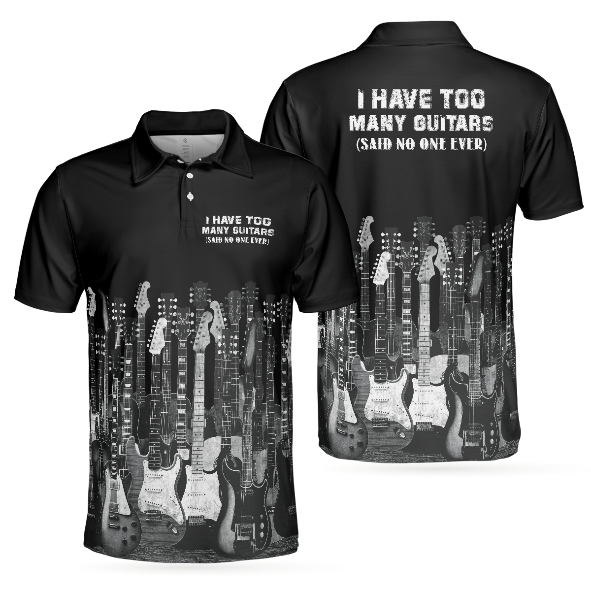 I Have Too Many Guitars Black Short Sleeve Polo Shirt, Guitarist Polo Shirt, Best Guitar Shirt For Men