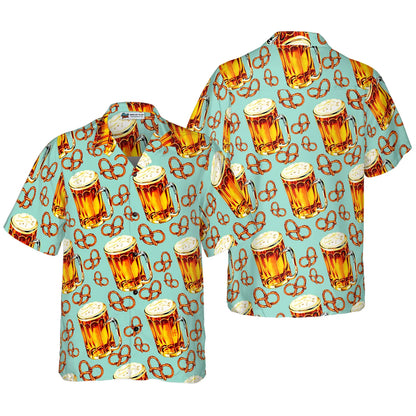 Beer And Pretzel Shirt For Men Hawaiian Shirt, Beer Mug Tropical Summer Aloha Shirt, Perfect Gift For Beer Lovers, Friends, Husband, Boyfriend, Family