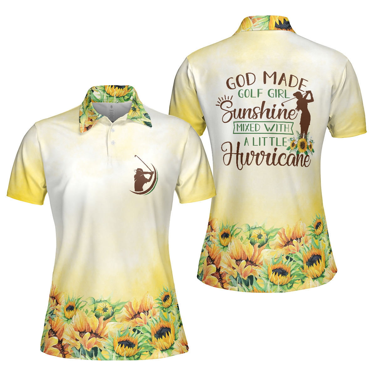 Yellow Sunflower Golf Women Polo Shirt, God Made Golf Girl Sunshine Short Sleeve Shirt For Ladies, Unique Female Golf Gift