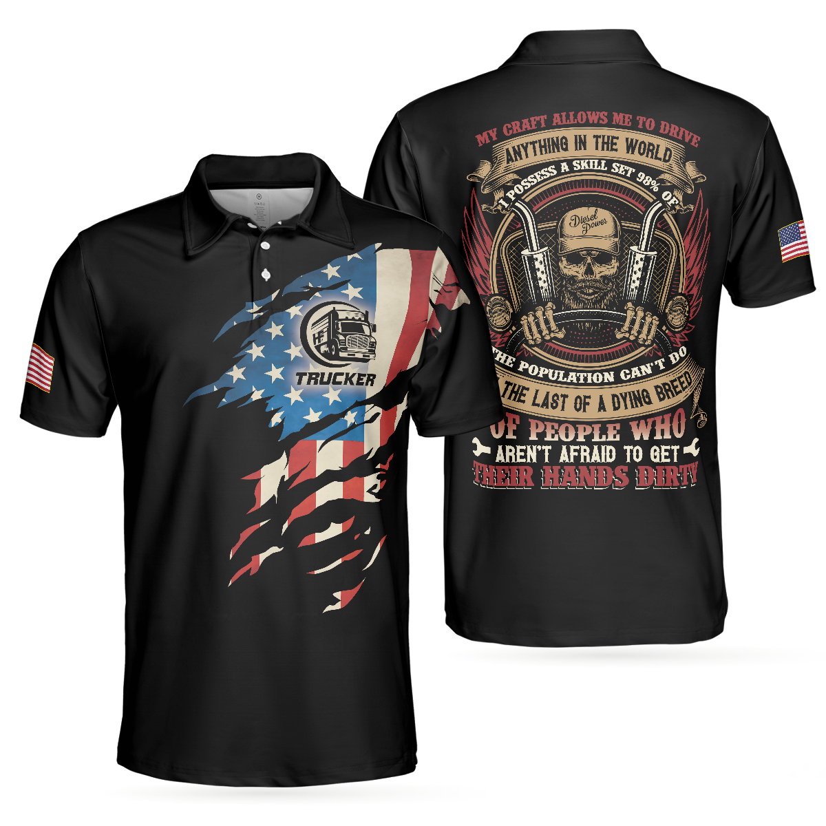 Trucker My Craft Allows Me To Drive Anything Polo Shirt, Skull Truck Driver American Flag Polo Shirt - Perfect Gift For Men