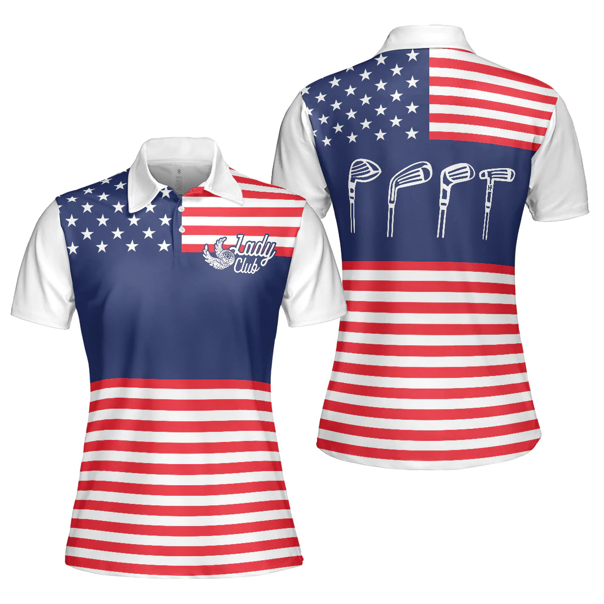 America Flag Golf Clubs Women Polo Shirt, Lady Squad Golf Short Sleeve Shirt For Ladies, Gift For Female Golfers