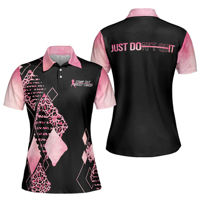 Leopard Argyle Pattern Golf Women Polo Shirt, Just Don't Quit Breast Cancer Awareness Short Sleeve Shirt, Pink Ribbon Polo Shirt For Ladies