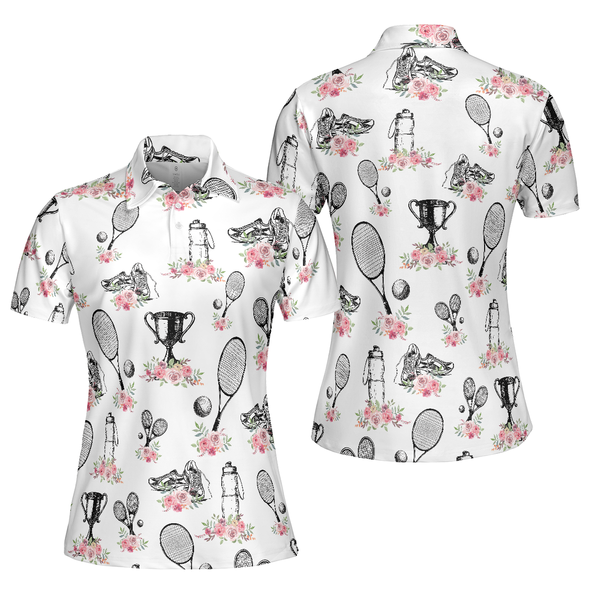 Floral Tennis Player Shirt Short Sleeve Women Polo Shirt, Floral Tennis Shirt For Ladies, Gift For Tennis Lovers