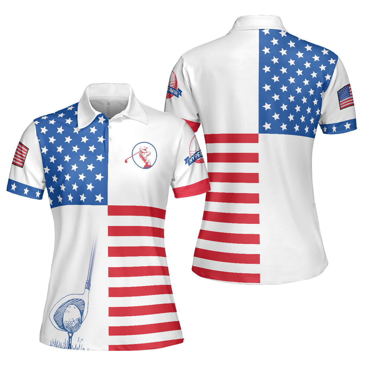 American Flag Golf Short Sleeve Women Polo Shirt, Patriotic Golf Shirt For Ladies, Unique Golf Gift For Girls, Gift For Golfers