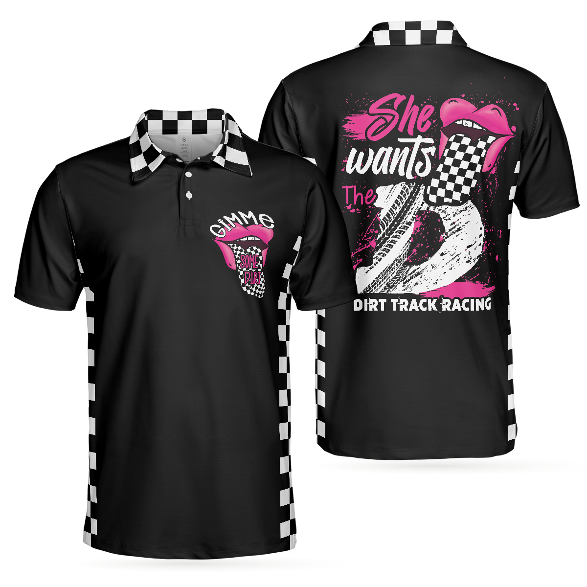 She Wants The D Dirt Track Racing Polo Shirt, Lips Girl Men Polo Shirt - Perfect Gift For Men