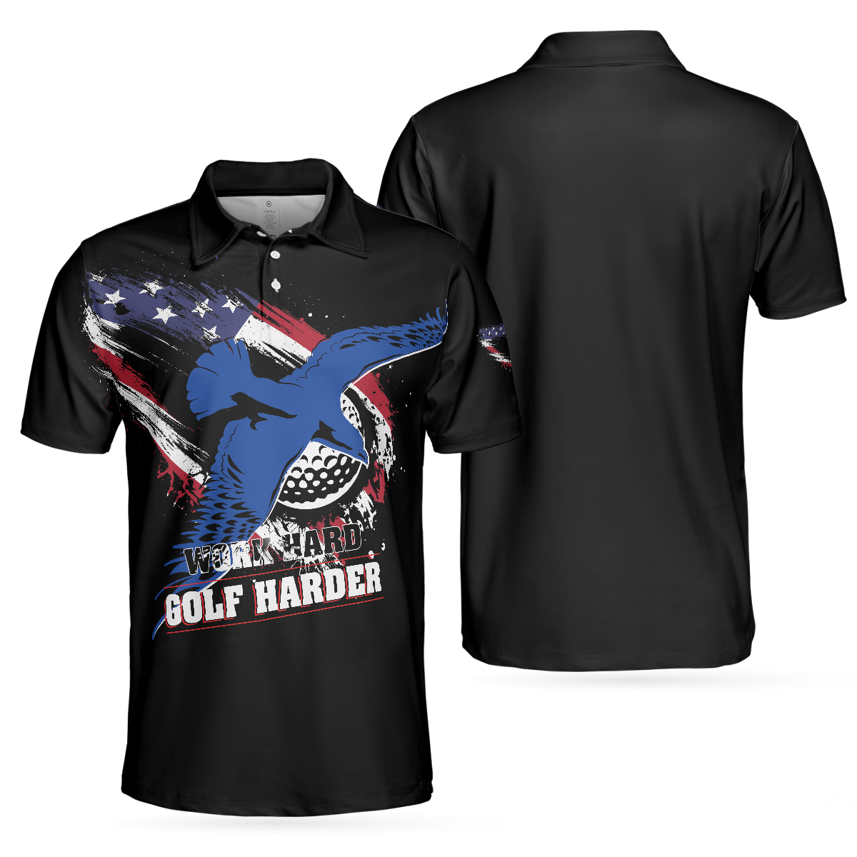 Work hard Golf harder Albatross American Flag Polo Shirt, Golf Shirt For Men, Gift For Golfers - Perfect Gift For Men