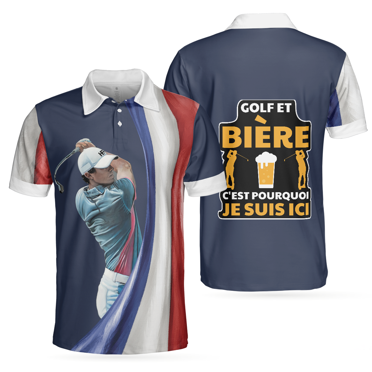 Golf And Beer France Flag Men Polo Shirt, Golf Et Bière C'est Pourquoi Je Suis Ici Polo Shirt, French Golf Shirt For Men