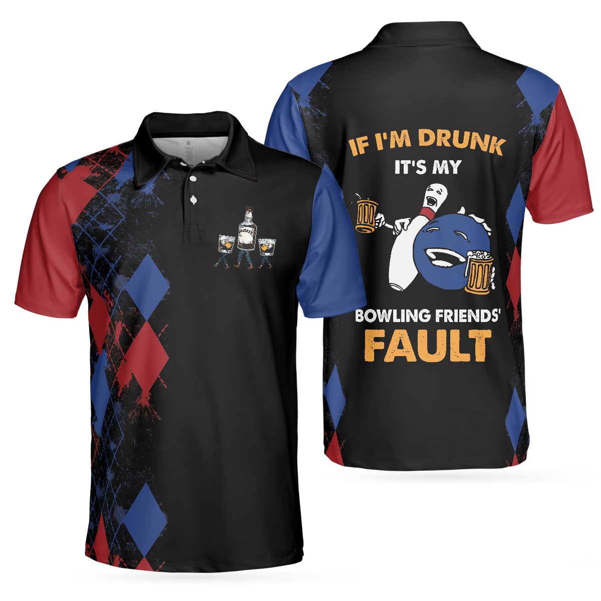 Argyle Pattern Polo Shirt Design, Bowling If I'm Drunk Polo Shirt, Funny Bowling Shirt For Male Players, Gift For Bowling Lovers