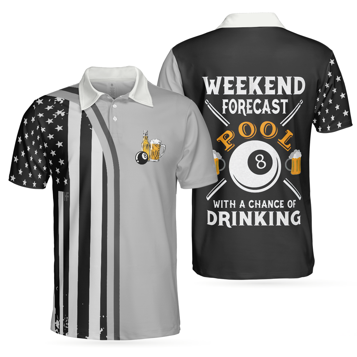 Weekend Forecast Pool Player Billiards Polo Shirt, American Flag Pattern Billiard Polo Shirt - Perfect Gift For Men, Billiard Lovers