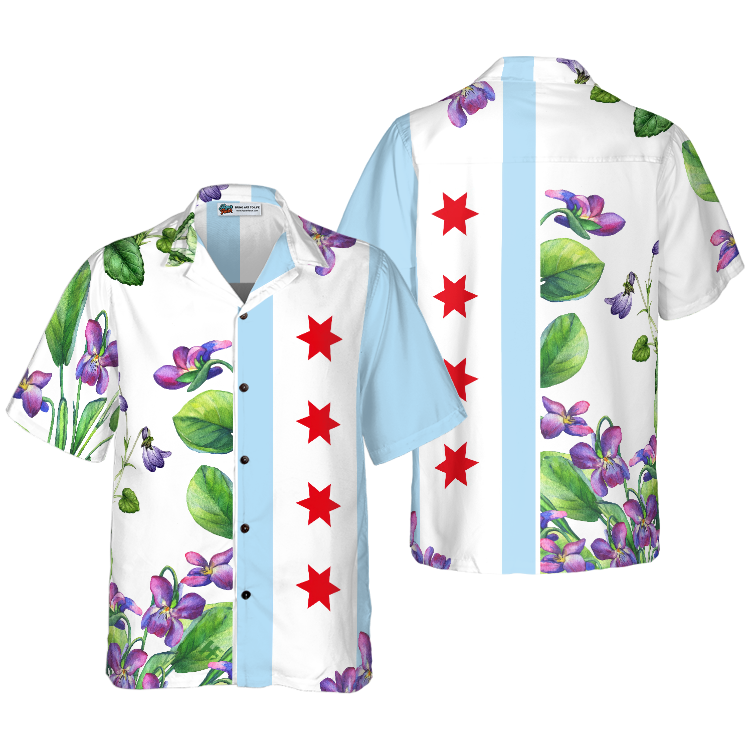 Chicago Flag Viola sororia Hawaiian Shirt, Best Gift For Husband, Wife, Boyfriend, Girlfriend, Friend, Family