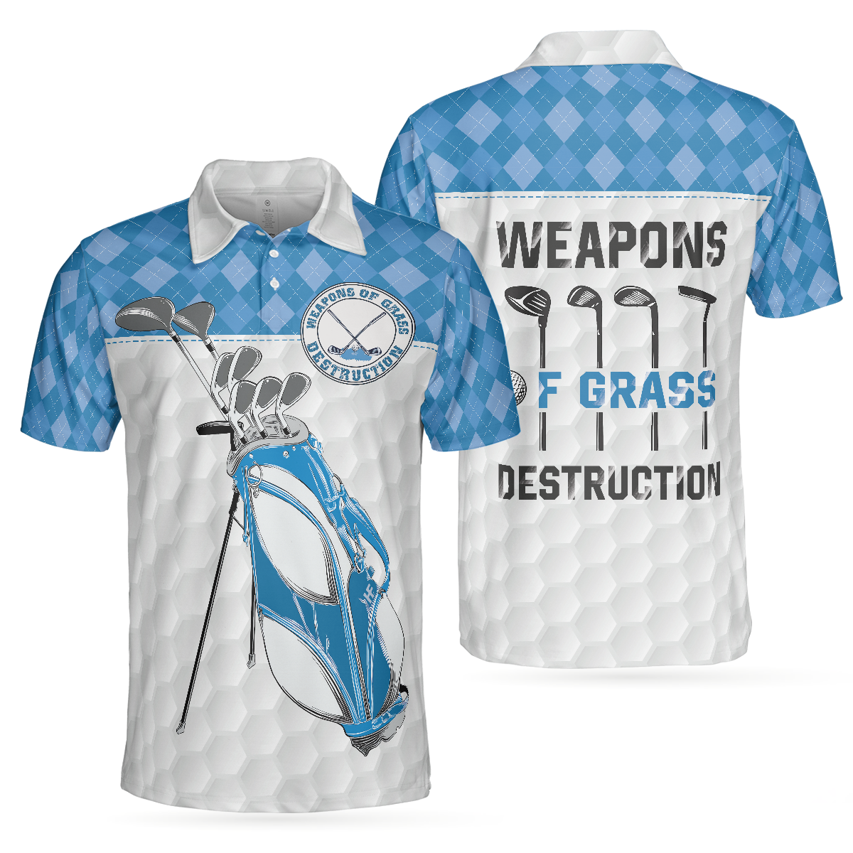 Golf Polo Shirt, Weapons Of Grass Destruction Short Sleeve Polo Shirt, Golf Texture Blue Argyle Pattern Polo Shirt - Best Golf Shirt For Men, Golfers