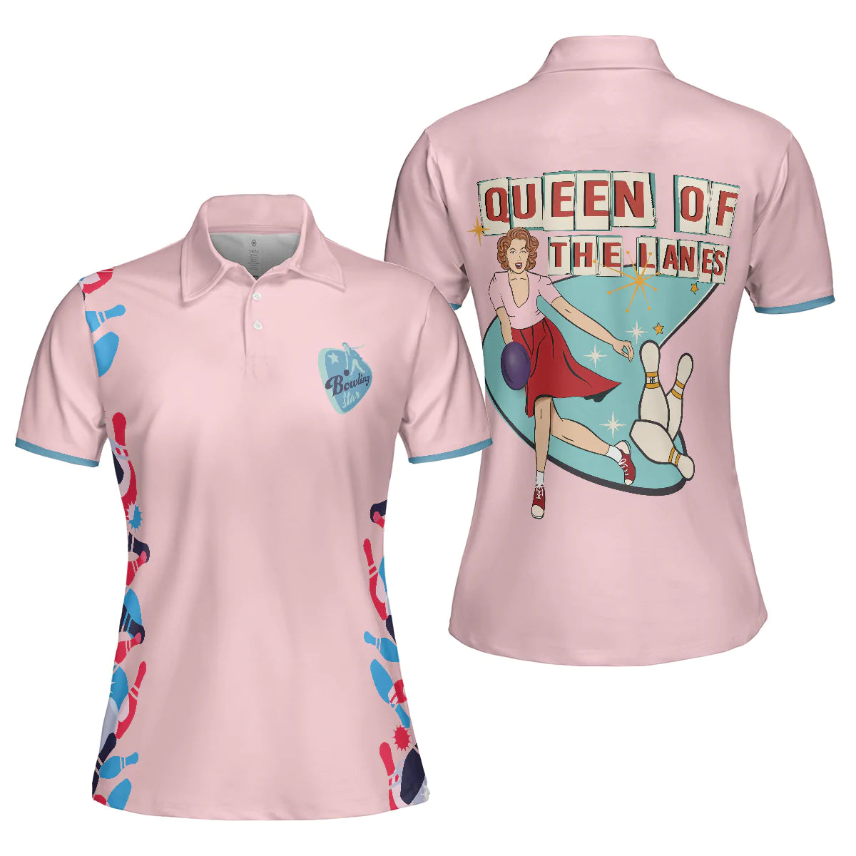 Queen Of The Lanes Bowling Short Sleeve Women Polo Shirt, Pink Ladies Bowling Shirt, Tenpin Bowling Shirt -  Best Bowling Gift For Women