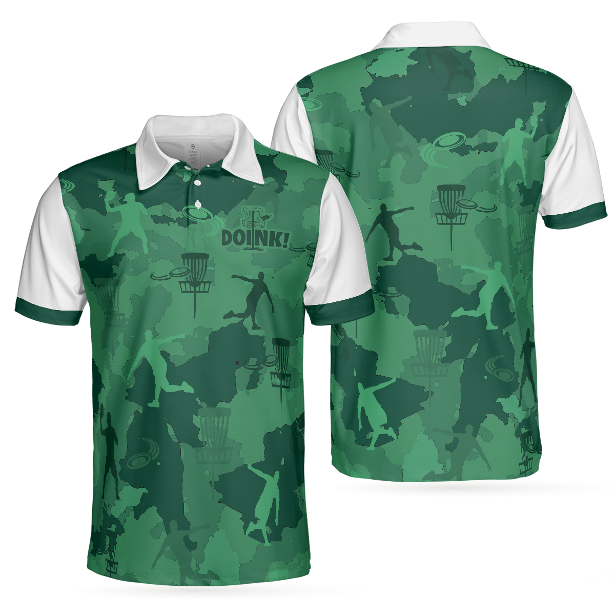 Camouflage Texture Doink Disc Golf Short Sleeve Polo Shirt, Disc Player Polo Shirt, Camo Disc Golf Shirt For Men, Polo Shirt Gift For Men Golfers