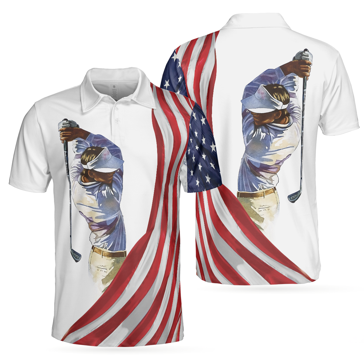 American Flag Golf Art Men Polo Shirt, Patriotic Golf Shirt For Golfers, Golf Gift Idea For American Lovers