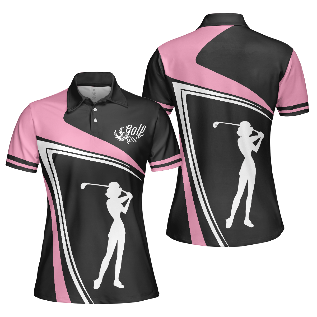 Golf Girl Black White And Pink Short Sleeve Women Polo Shirt, Best Golf Gift For Women, Polo Shirt For Women, Best Gift For Women Golfer