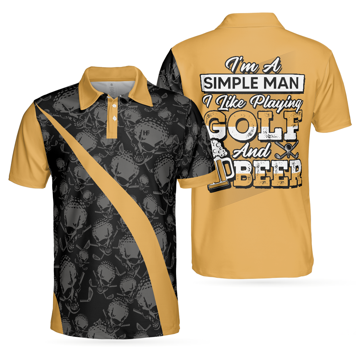 Golf And Beer Men Polo Shirt, I'm A Simple Man I Like Playing Golf And Beer Polo Shirt, Cool Ball Pattern Shirt With Sayings, Best Gift For Golfers