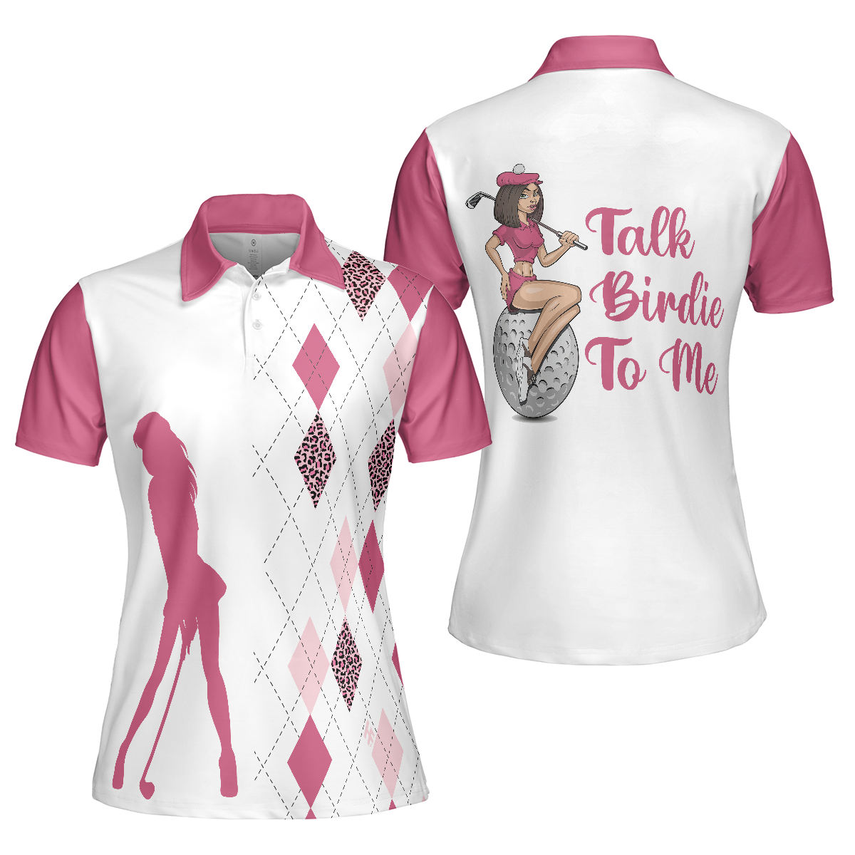 Talk Birdie To Me Women Polo Shirt, Best Pink Argyle And Leopard Pattern For Golf Ladies - Perfect Gift For Women, Ladies