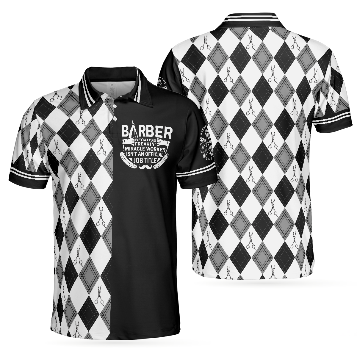 Barber Because Freakin' Miracle Worker Isn't An Official Job Title Men Polo Shirt, Harlequin Pattern Polo Shirt, Best Barber Shirt For Men