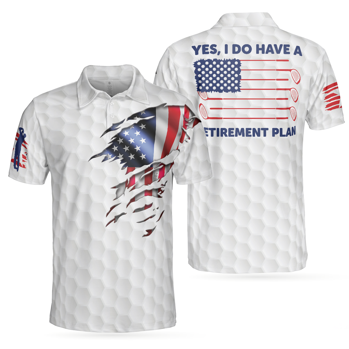 Yes I Do Have A Retirement Plan Golf Polo Shirt, Golf Pattern Ripped American Flag Polo Shirt, Best Golf Shirt - Perfect Gift For Men