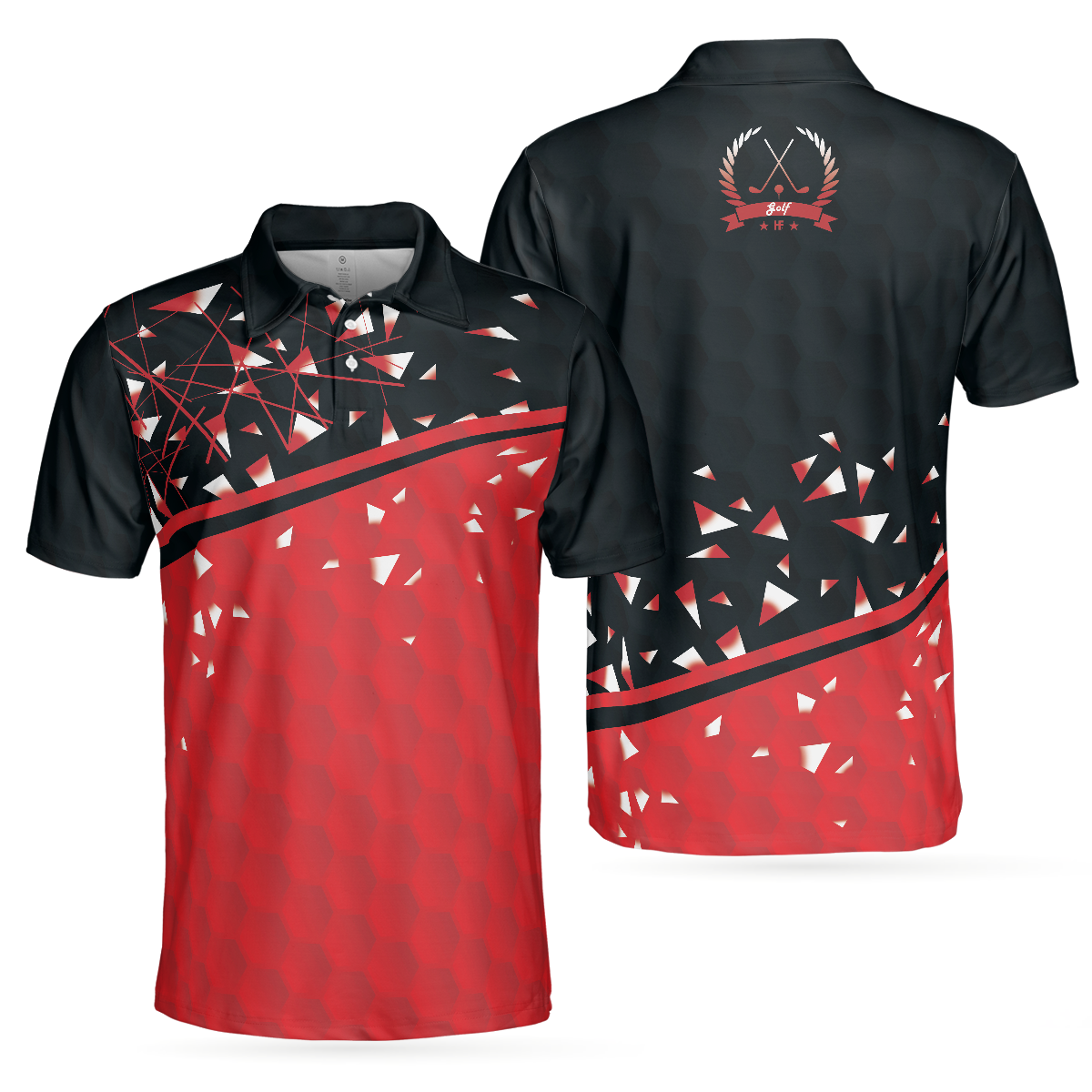 Sporty Golf Breaker Red And Black Golf Polo Shirt, Red And White Triangle Pattern Shirt Design, Best Golf Gift Idea