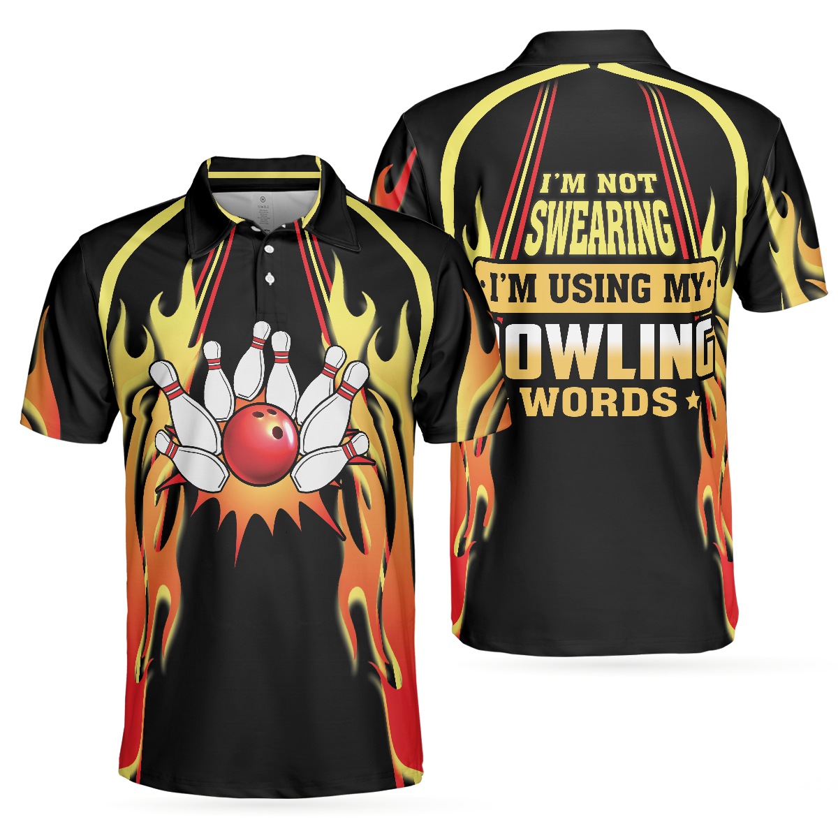 Bowling Men Polo Shirt - Flame Tenpin Bowling Polo Shirt For Men - Perfect Gift For Friend, Family, Bowling Lover