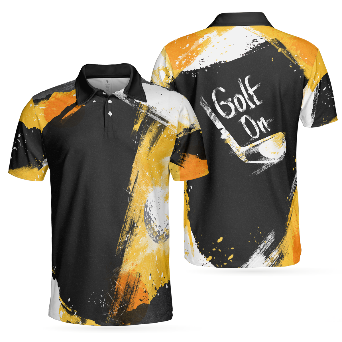 Artistic Black and Gold Crayon Strokes Short Sleeve Men Polo Shirt, Golf On Golf Shirt For Men