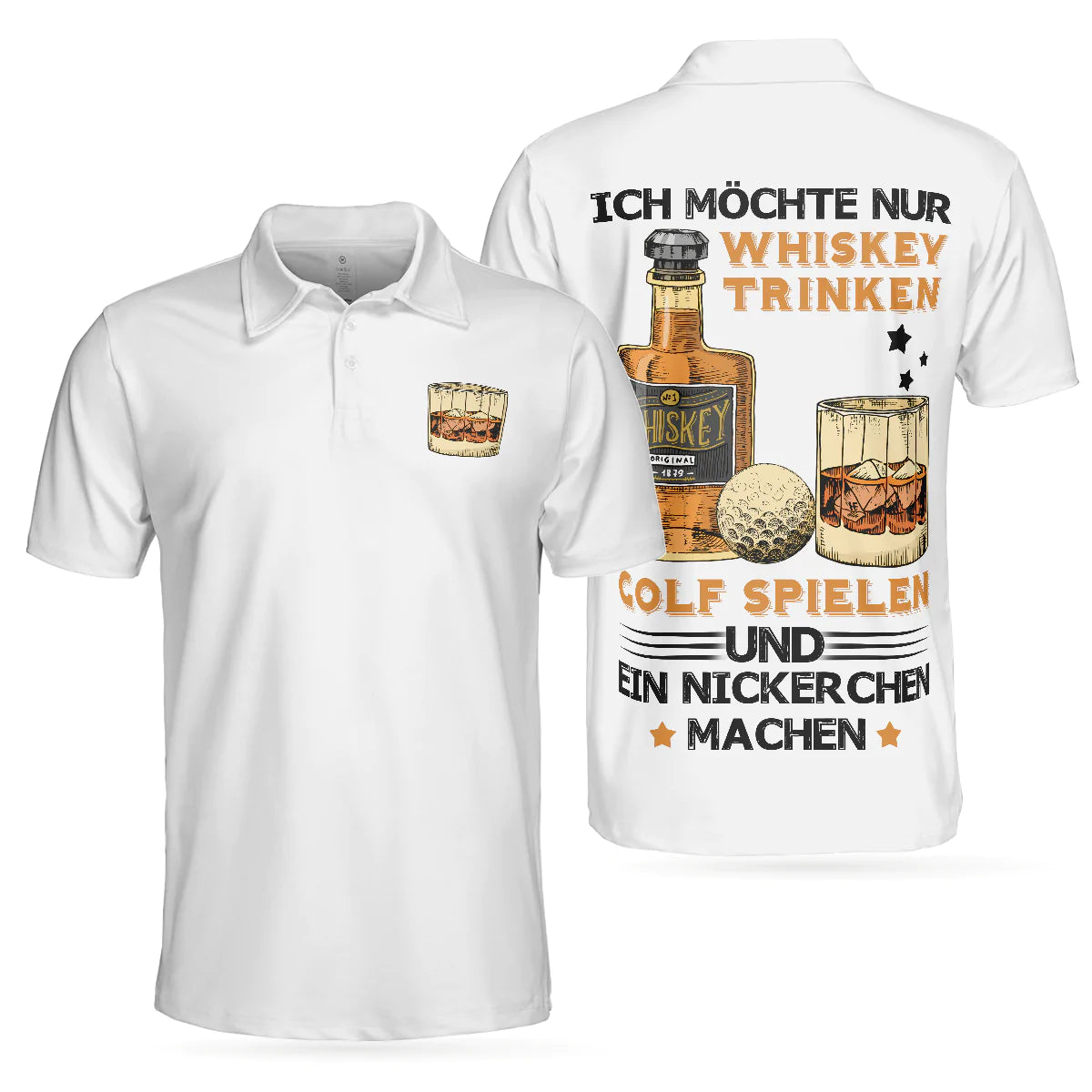 German Whiskey Golf Men Polo Shirt, Ich Möchte Nur Whisky Trinken, Golf Spielen Und Ein Nickerchen Machen Shirt For Men, Cool Male Gift For Wine Lovers