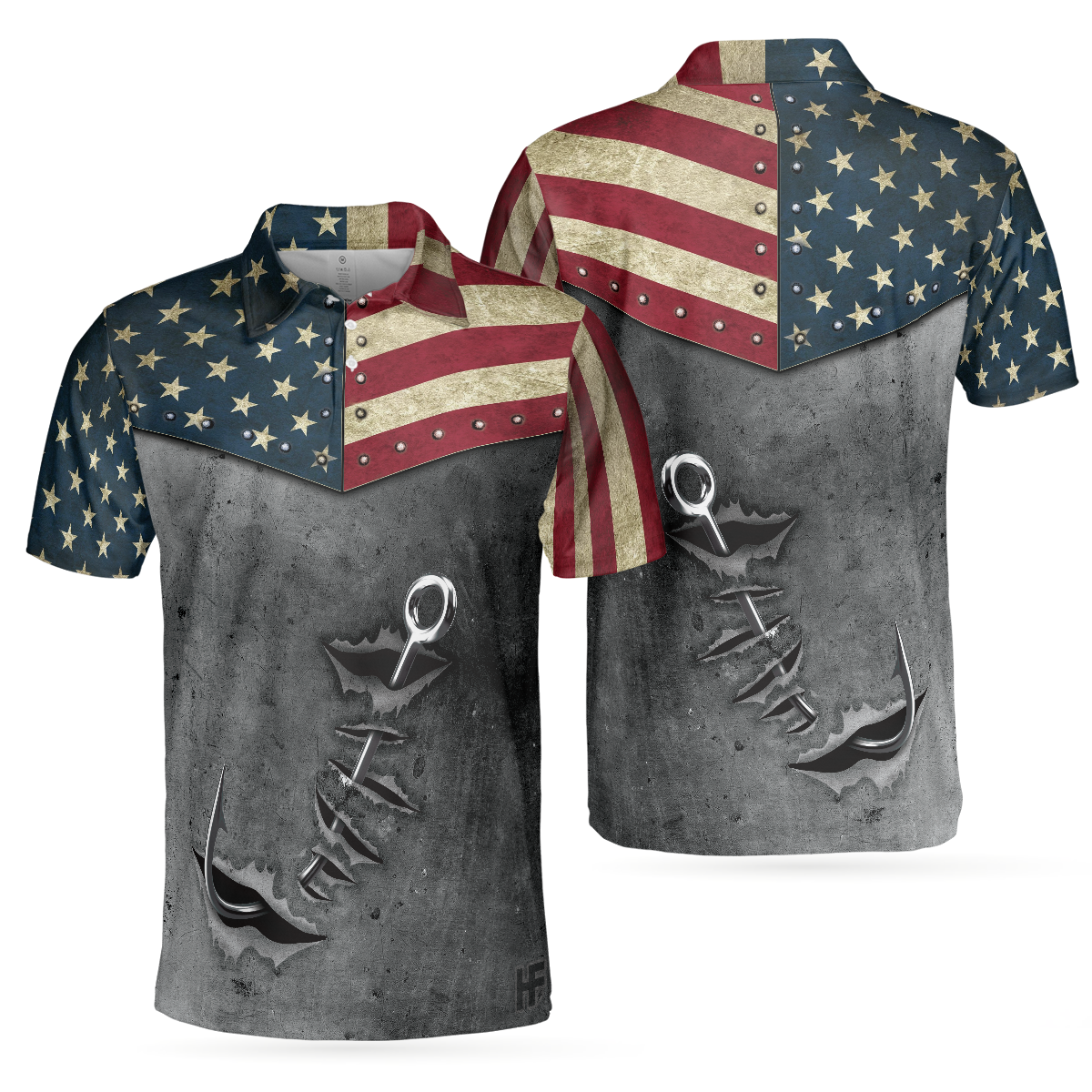 Crack Fishing American Flag Short Sleeve Polo Shirt, Patriotic