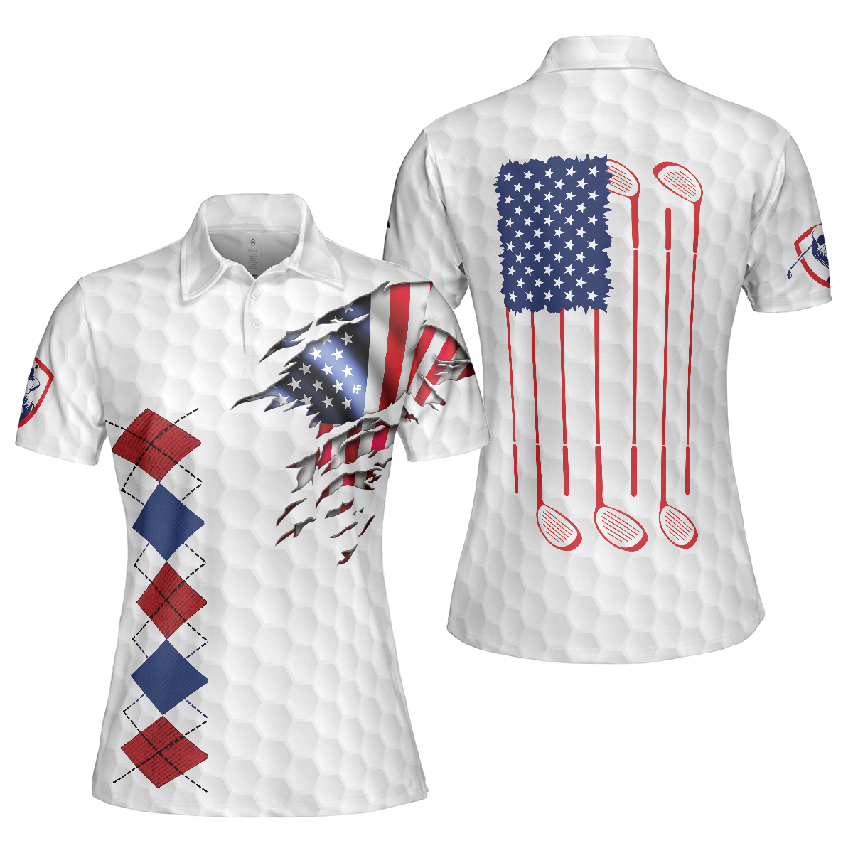 American Flag With Argyle Pattern Golf Short Sleeve Women Polo Shirt, Best Female Golf Gift Idea, Best Golfing Shirt Design For Patriotic Golfers