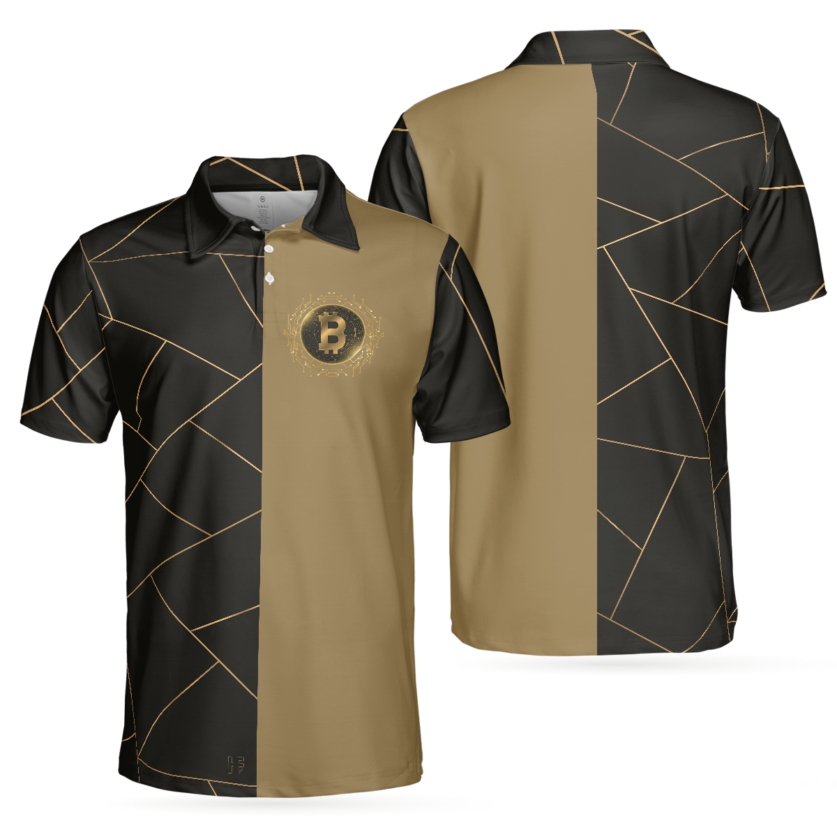 Golden Bitcoin Cryptocurrency Polo Shirt, Best Cryptocurrency Short Sleeve Polo Shirt For Adults, Unique Gift