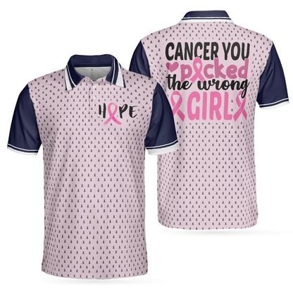 Breast Cancer Polo Shirt, You Picked The Wrong Girl Breast Cancer Awareness Polo Shirt, Polo Shirts For Men And Women