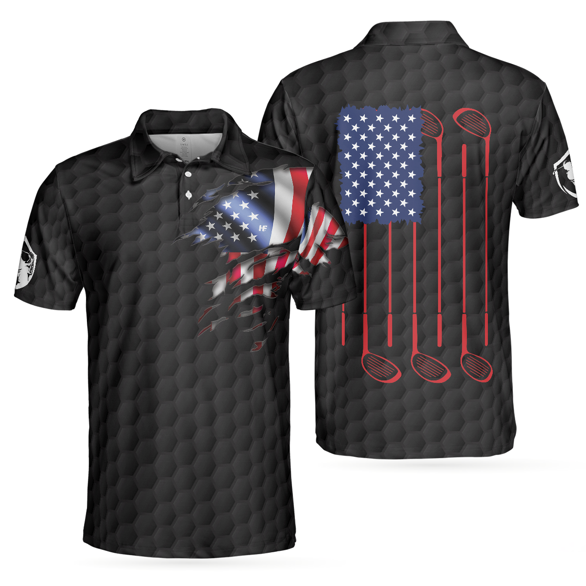 American Flag Golfer Black Version Golf Men Polo Shirt, Golf Ball Pattern Polo Shirt, Gift For Golfers