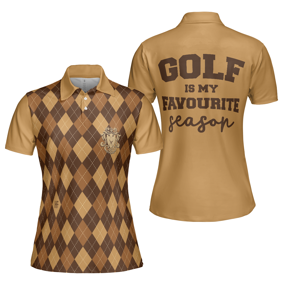 Golf Is My Favourite Season Golf Short Sleeve Women Polo Shirt, Brown Argyle Pattern Golf Polo Shirt For Ladies