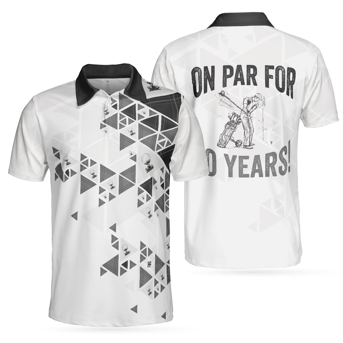 Golf Pattern On Par For 50 Years Men Polo Shirt, Black And White Polo Shirt, Best Golf Shirt For Men