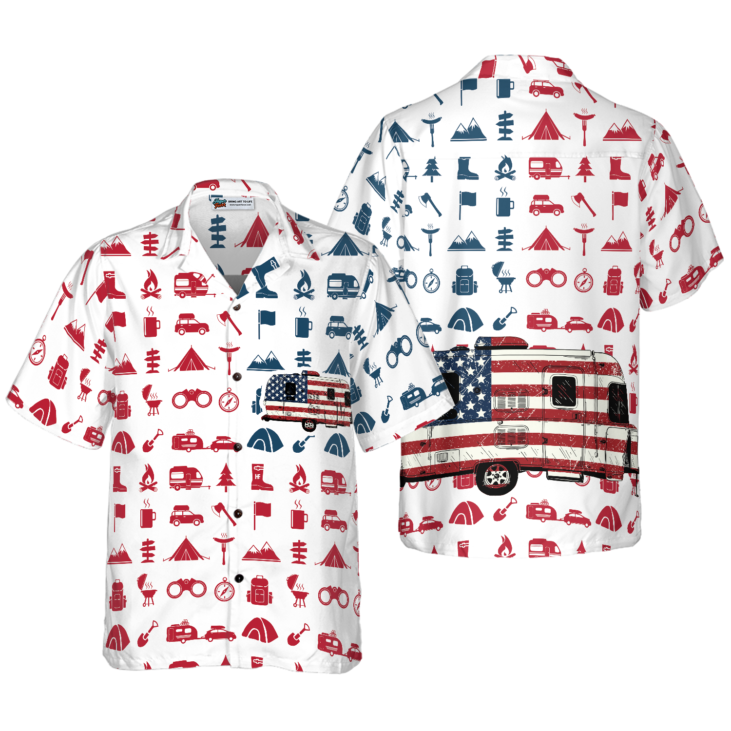 Campervan American Flag Hawaiian Shirt, Best Gift For Husband, Wife, Boyfriend, Girlfriend, Friend, Family