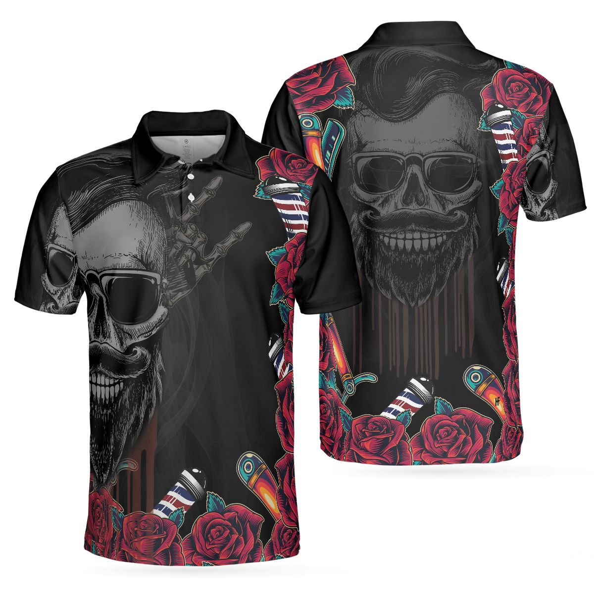 Barber Shop For Gentleman Men Polo Shirt, Rose & Skull Polo Shirt, Best Barber Shirt For Men