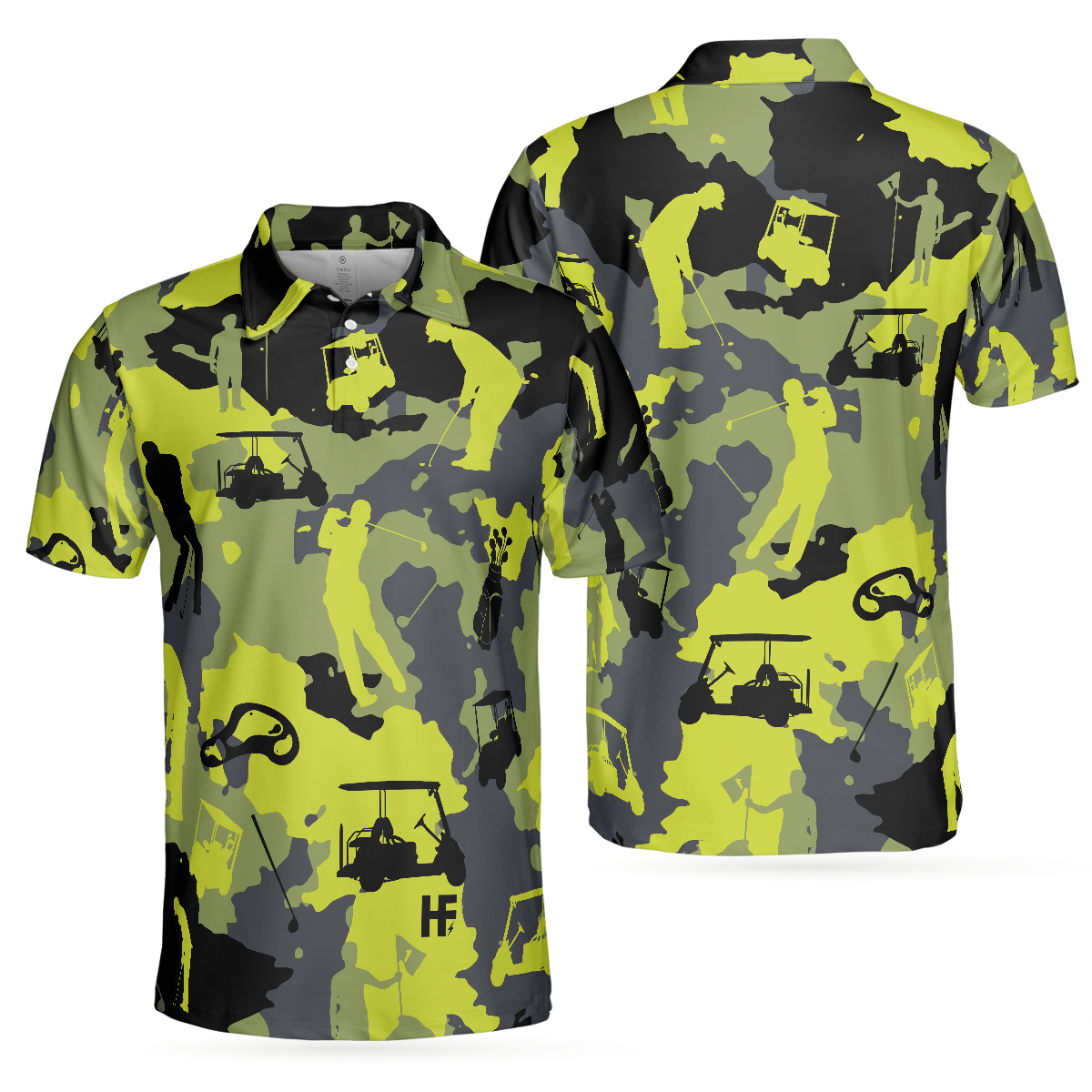 Green And Grey Camouflage Golf Men Polo Shirt, Military Streetwear Polo Shirt, Camo Golf Shirt For Men